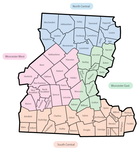 Mentoring Service Area includes North Central, South Central, Worcester East, and Worcester West
